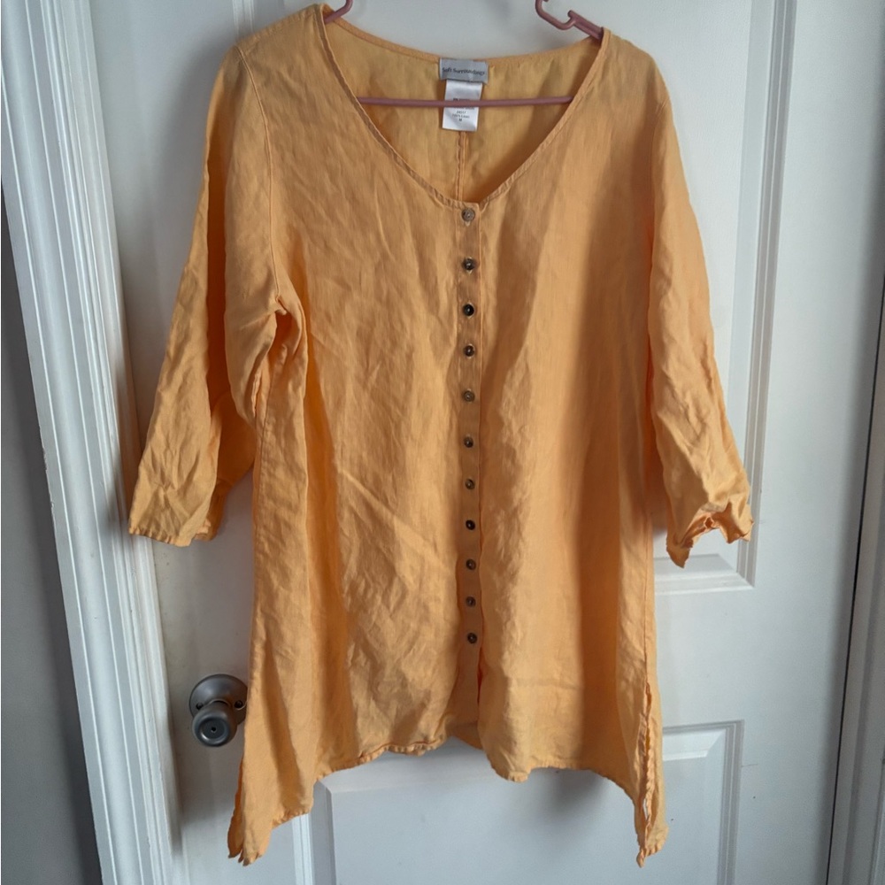 Soft Surroundings Women's Yellow Button-Down Top 100% Linen Great Condition.